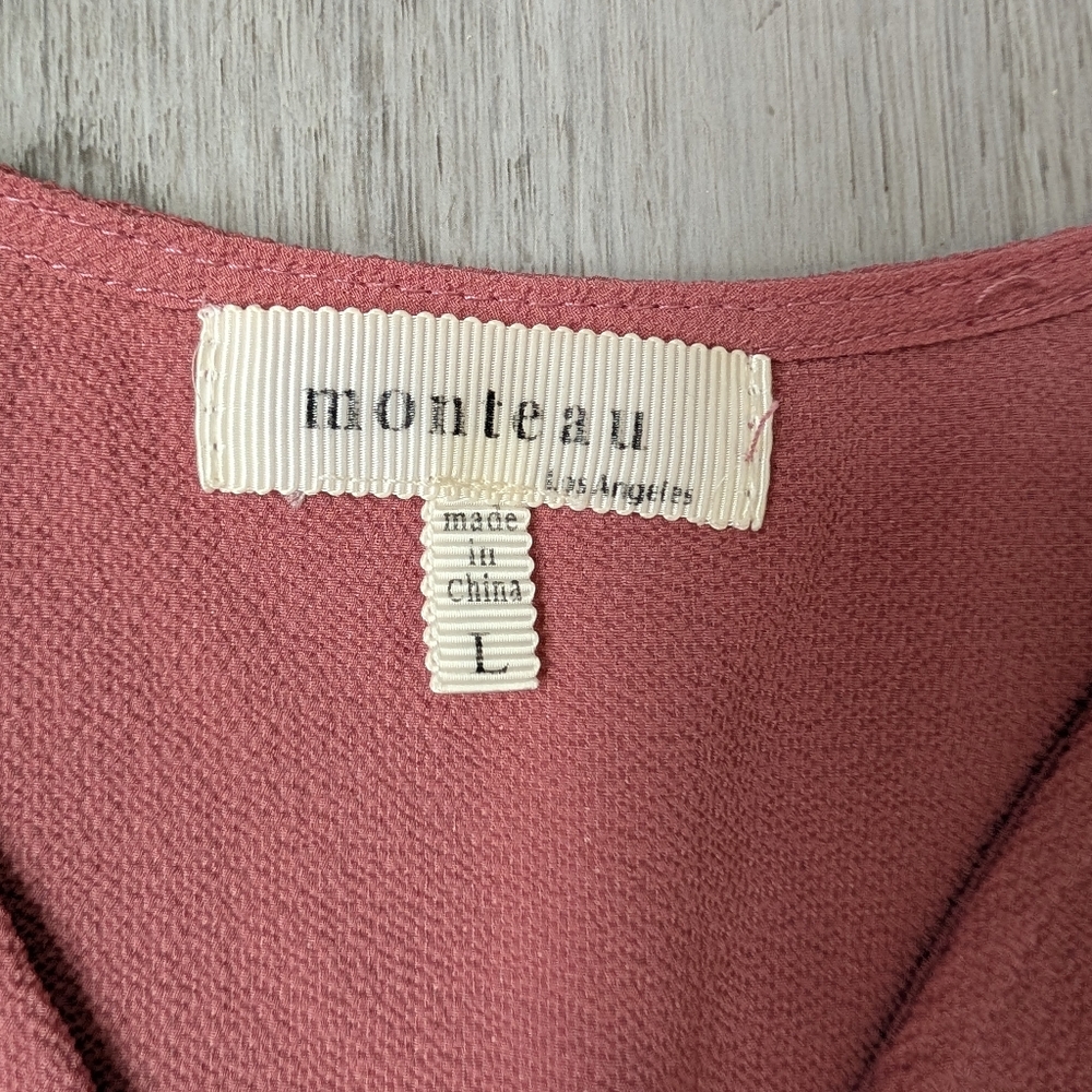 Monteau Casual Everyday Dusty Rose Flutter Sleeve Wrap Peplum Women's Top Size L - Picture 6 of 7